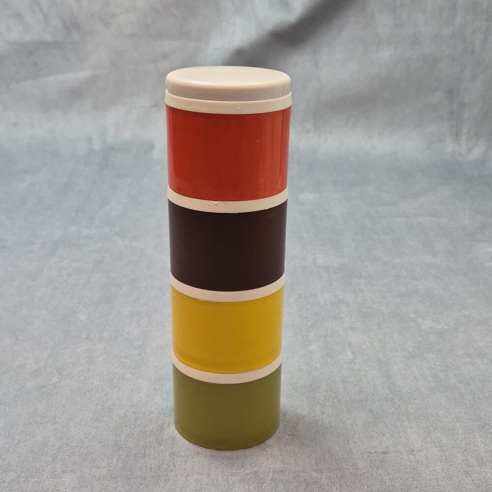Vintage 70s Harvest Colors Tupperware Stacking Spice Shaker Set 1308-32 USA
